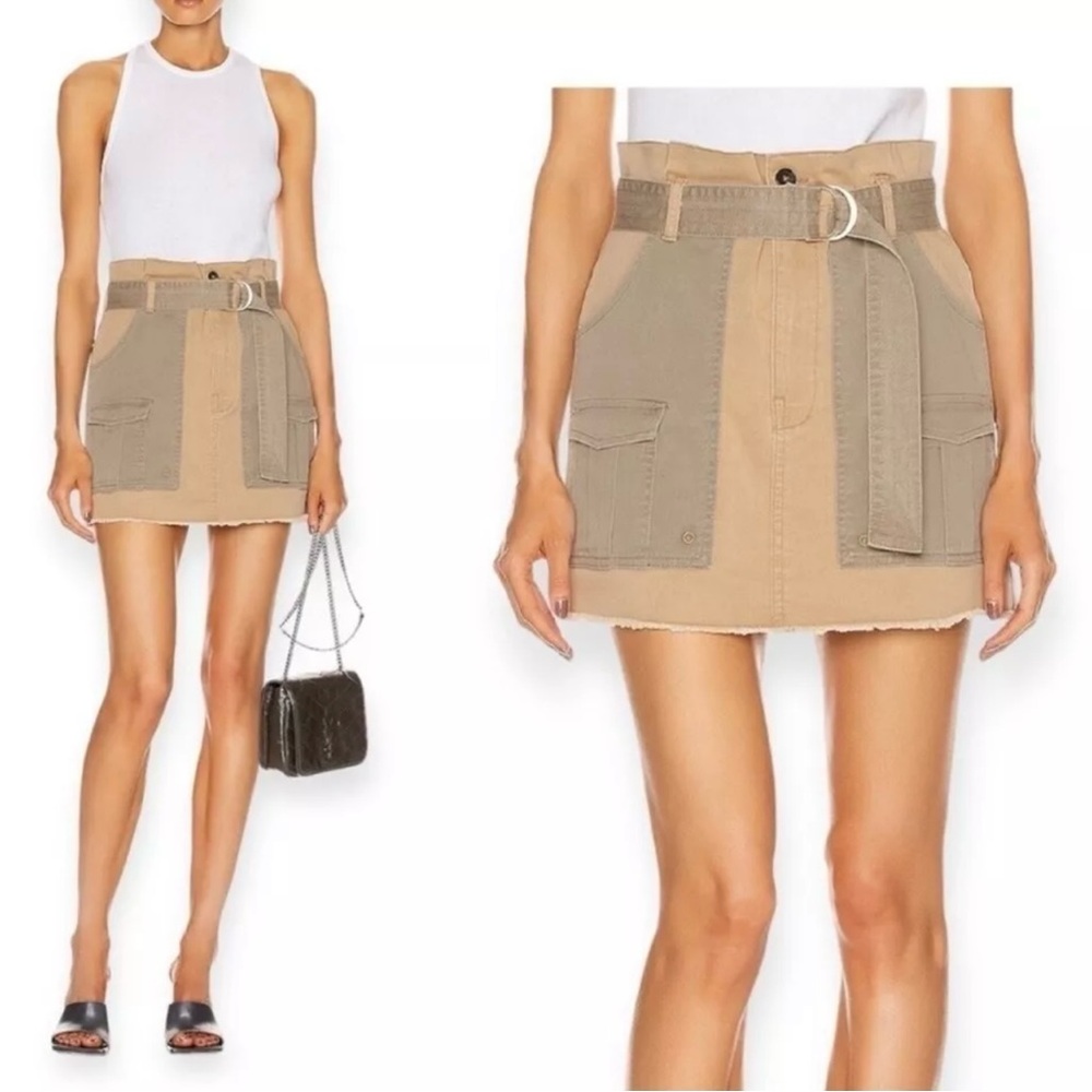FRAME Paperbag High-Rise‎ Raw Hem Stretch Cotton Mini Skirt Cargo Multi Size 27